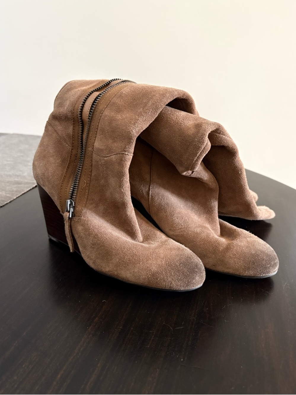 Franco Sarto Suede Side-zip Wedge Boots size 7.5
